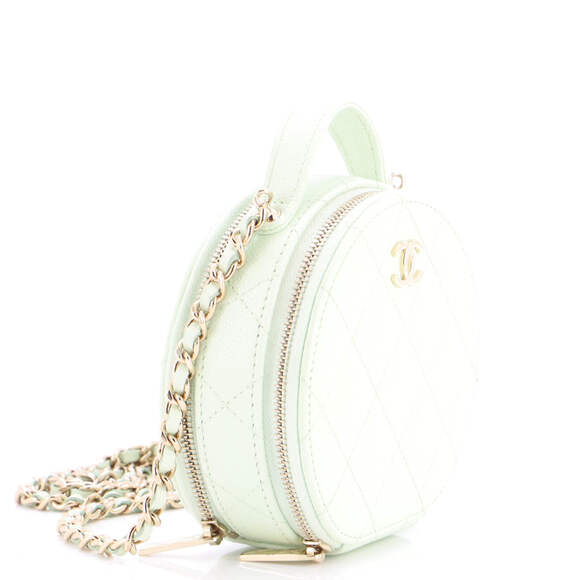 Chanel Small Handle with Care Round Vanity Case with Chain Quilted Caviar - Picture 2 of 5